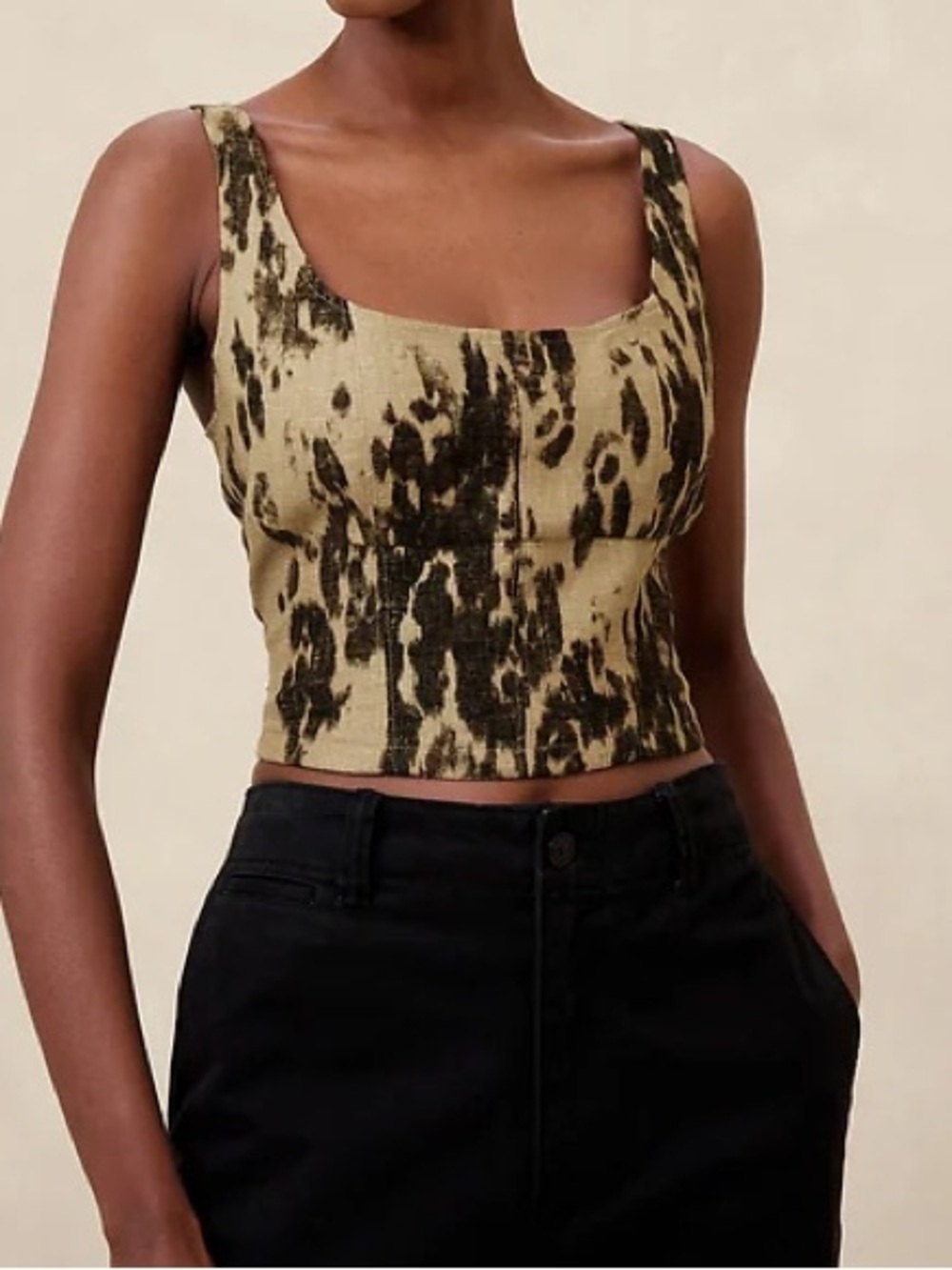 Banana Republic LINEN-BLEND CROPPED BUSTIER- Brown/Beige